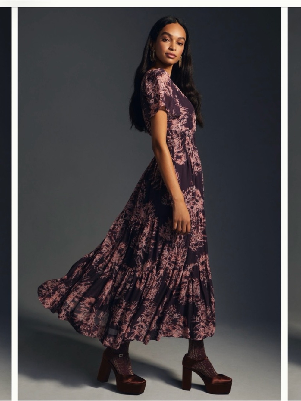 Anthropologie Somerset chiffon Plum Purple Floral Maxi dress size S